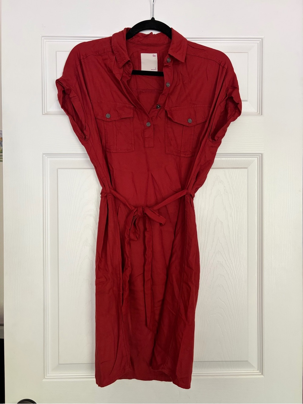 SO Red Button-Front Dress